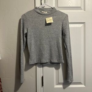 Gray Ribbed Long Sleeve Top
